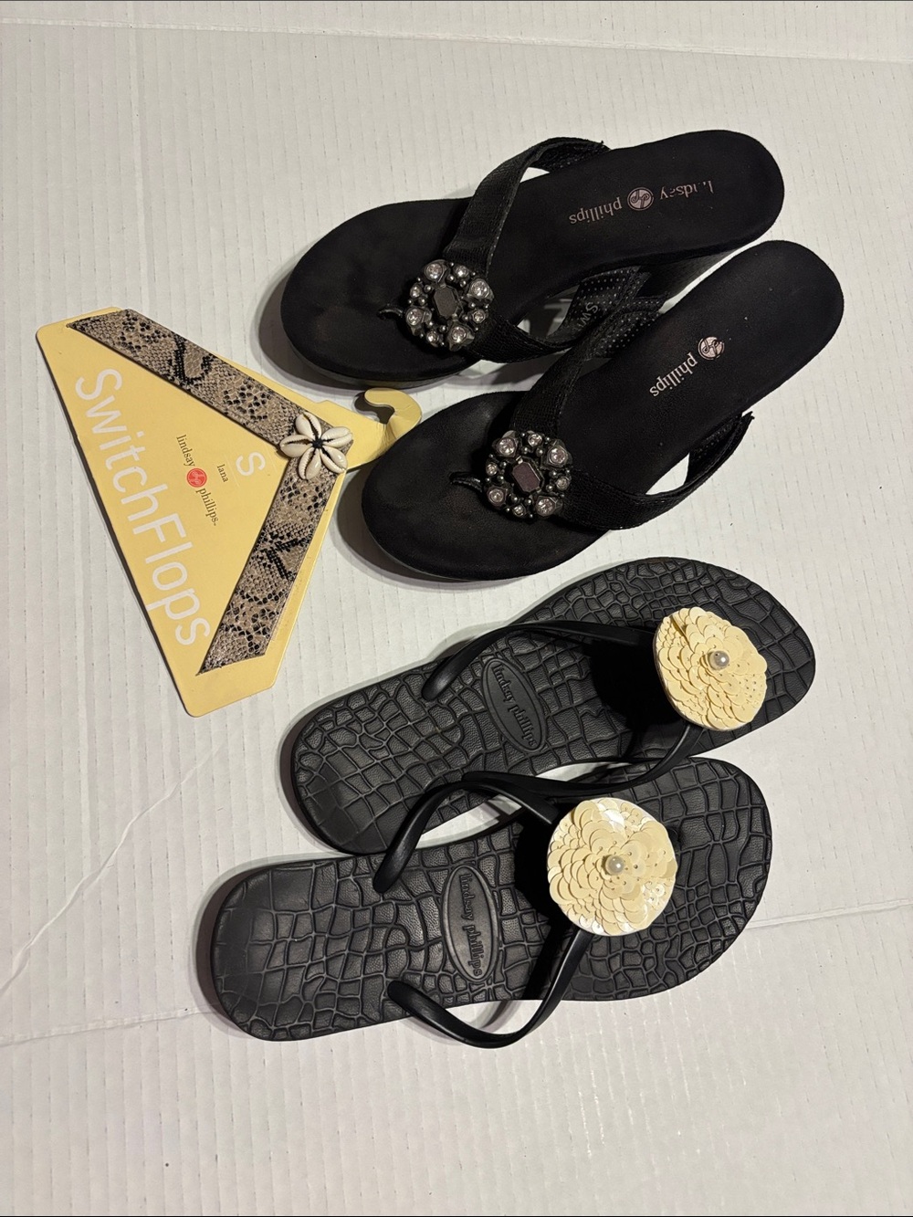 TWO PAIRS: Lindsay Phillips Black Shoes: SWITCH Sandal, Flip Flop Women’s sz 6